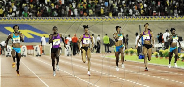 Ian Allen/Photographer
The United States' Carmelita Jeter (third left) and Jamaica's Kerron Stewart (second left) have a battle royal in the women's 100m.