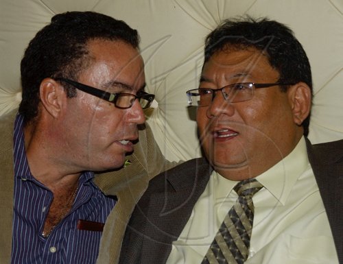 Winston Sill / Freelance Photographer
Supreme Ventures Limited launch party for the "Super Lotto Game", held at Pure Plush Lounge, Trinidad Terrace, New Kingston on Tuesday August 25, 2009. Here are Daryl Vaz (left); and Paul Hoo (right).