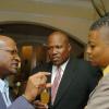 Winston Sill / Freelance Photographer
Radio personality Francois St Juste (left) makes a point to fellow media man Dr David McBean (right) and J Wray and Nephew's Andrew Price.

Appleton Estate host Dinner and Tasting of Luxury Rum, held at Terra Nova All-Suite Hotel, Waterloo Road on thursday night November 19, 2009.