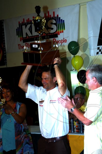 Winston Sill / Freelance Photographer
AUTO FEATURE:----Jamaica Race Drivers Club (JRDC) Awards Presentation Functyion, held at the Jamaica Pegasus Hotel, New Kingston on Friday night April 9, 2010. Here are David Summerbell Jr.; and Gordon Craig (right), Managing Director, Total.
