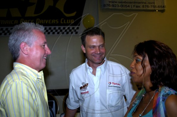 Winston Sill / Freelance Photographer
AUTO FEATURE:----Jamaica Race Drivers Club (JRDC) Awards Presentation Functyion, held at the Jamaica Pegasus Hotel, New Kingston on Friday night April 9, 2010. Hereare Gordon Craig (left),Managing Director, Total; David Summerbell Jr. (centre); and Andrea Morgan (right), Area Manager, Total.