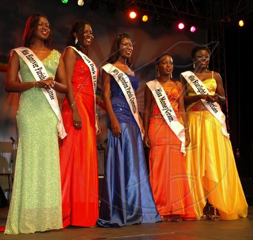 Colin Hamilton/freelance photographer
Five semi-finalists (from left  Miss Hanover; Miss KSA; Miss Clarendon; Miss St Ann and Miss St Mary at the JCDC Festival Queen 2009 coronation at the Ranny Williams Entertainment Centre on Saturday July 18, 2009.