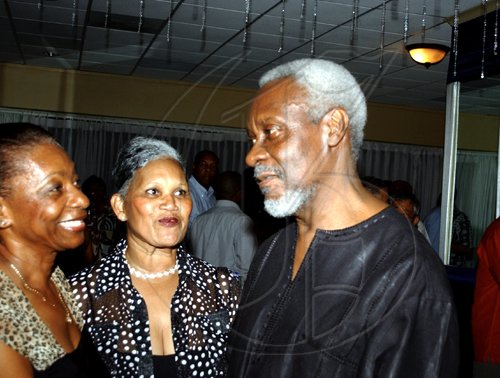 Winston Sill / Freelance Photographer
Congratulations flow from Effie Lakasingh (left), a family friend of Lady Bustamante and Evelyn Sangster Barnes, a relative of Lady B for  P.J. Patterson.


************************************************************** for his Caricom Award, held at the Jamaica Pegasus Hotel, New Kingston on Monday July 27, 2009.