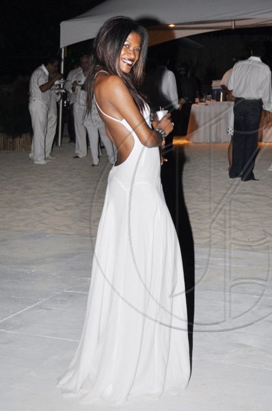 Janet Silvera Photo
Fashion model, Karlene Kellond making her indomitable statement at Rajeesh Kripalani's 40th birthday party at Cornwall Beach in Montego Bay last Saturday night.