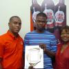 Red Label Wine's brand manager, Romario Samuels (left) and J. Wray and Nephew's Marilyn Bennett presented a plaque to Kevin Stewart,first place winner of the Red Label Wine Christmas Cake competition.


Peta-Gaye Clachar/Freelance Photographer
RL Christmas Cake contest at the Gleaner on Friday, December 11, 2009.