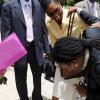 Rudolph Brown/Photographer
Yvonne Wilks, (right) greets TVJ's Managing Director Kay Osborne and Alan Magnus at the RJR 60th Anniversary long service awards luncheon at the Terra Nova Hotel in Kingston on Friday, July 9-2010.