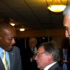 Winston Sill / Freelance Photographer
Russian Ambassador Victor Zotin (centre) raps with Dr Ronald Robinson (left) state minister for Foreign Affairs and Foreign Trade; and Colombian Ambassador Emilio Ventura Diaz Mejia.
host Reception to celebrate the 35th Anniversary of Diplomatic Ties between Jamaica and Russia, held at the Jamaica Pegasus Hotel, New Kingston on Tuesday March 16, 2010.