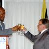 Winston Sill / Freelance Photographer
LEAD PHOTO
State Minister for Foreign Affairs and Foreign Trade Dr Ronald Robinson (left) toasts the continued good relations between Jamaica and Russia with Russian Ambassador Victor Zotin.

*****************************************************************
host Reception to celebrate the 35th Anniversary of Diplomatic Ties between Jamaica and Russia, held at the Jamaica Pegasus Hotel, New Kingston on Tuesday March 16, 2010.