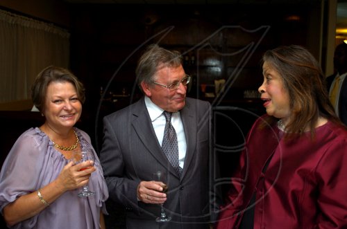Winston Sill / Freelance Photographer
Russian Ambassador Victor Zotin and wife Olga (left) greet Ambassador Maxine Roberts.
 host Reception to celebrate the 35th Anniversary of Diplomatic Ties between Jamaica and Russia, held at the Jamaica Pegasus Hotel, New Kingston on Tuesday March 16, 2010.
