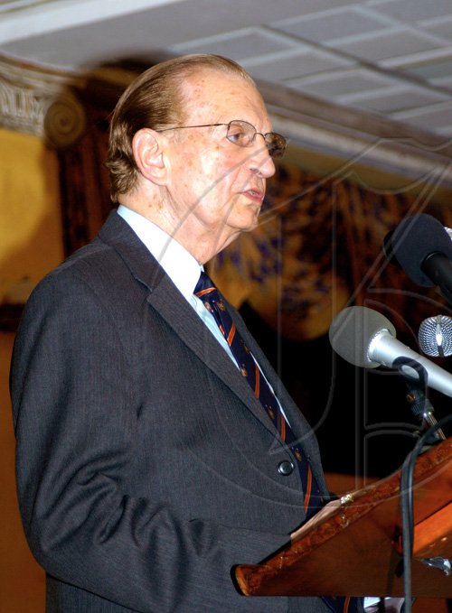 Winston Sill / Freelance Photographer
Former Prime Minister Edward Seaga addressing those gathered at the launch of his book "Edward Seaga: My Life And Leadership, Volume One: Clash of Ideologies 1930-1980", held at Mona Visitors' Lodge on Wednesday.