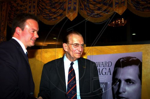 Winston Sill / Freelance Photographer
Launch of Edward Seaga book- "My Life And Leadership, volume one: Clash of Ideologies,1930--1980", held at Mona Visitor's Lodge, UWI Campus on Wednesday March 3
, 2010. Here are Nicholas Gillard (left); and Seaga (right).