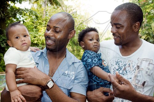 At Boone Hall Oasis, dads Everton Dewar (left) and Courtney Maxwell keep little Reeci-Lee (left) and Blayze entertained while their moms relax in the lush surroundings at 'The Ultimate Mother's Day Brunch' on Sunday.