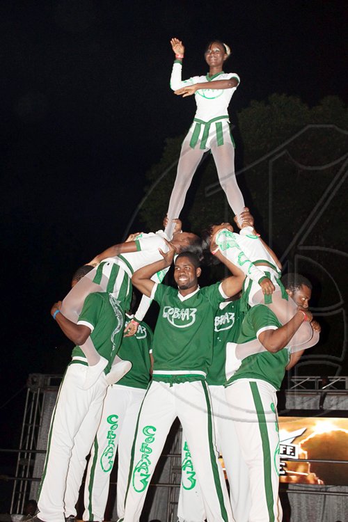 Representing the Faculty of Health & Applied Science, impressive formations like this lead the 'COBRAZ' to the win in UTECH's annual Inter-Faculty Cheerleading Competition.