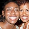 Kim-Marie Spence (left) matches smiles with Charl Baker at 'No-Maddz Live'.