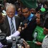 Ian Allen/Staff Photographer
Micheal Stern and Karl Samuda talk with members of the Media after a Judge ruled that a Bi-election should be held in the North West Clarendon Constituency.