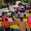 Ian Allen/Photographer

Dr Morais Guy (right), Member of Parliament for Central St Mary and chairman of the People's National Party (PNP) Region Two leads a band of protesters though the streets of Highgate, St. Mary yesterday.