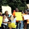 Norman Grindley/Chief Photographer
Former Member of Parliament for Northern Clarendon Horace Dalley (in orange) joins protesters along Mandela Highway yesterday.