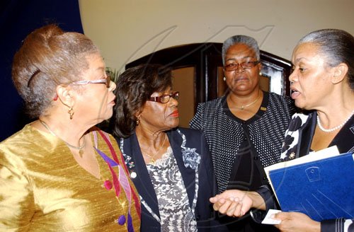 Winston Sill / Freelance Photographer
United Way of Jamaica presents the Nation Builders Awards and Employee Award Ceremony, held at the Jamaica Pegasus Hotel, New Kingston on Thursday June 25, 2009. Here are Jacqueline DaCosta (left); Scarlette Gillings (second left); Winsome Wilkins (second right); and J-----?????  Bent (right).
