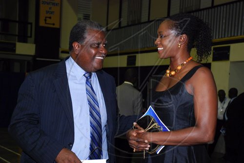 Colin Hamilton/freelance photographer
Olympian Grace Jackson has a word with Vin Lawrence during UTECH Annual Sports Awards Ceremony at the Alfred Sangster Auditorium on Thursday February 11, 2010.