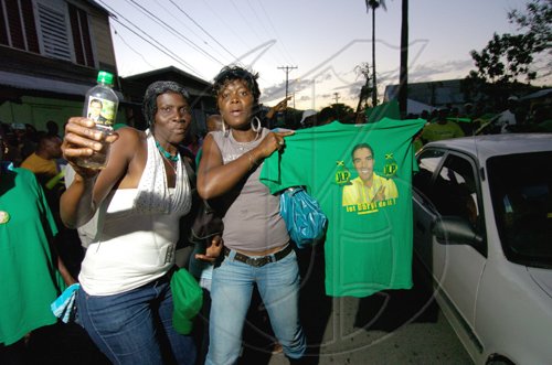 Ricardo Makyn/Staff Photographer.
JLP supporters celebrating Daryl Vaz Victory in Buff Bay Portland on Monday 23.3.2009.